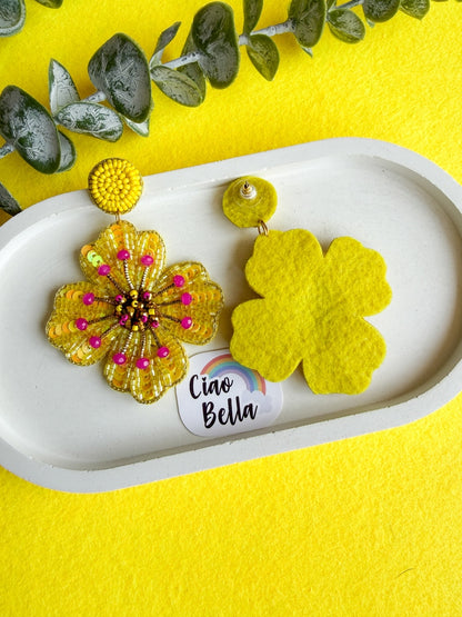 Sunny Glow Yellow Flower Handmade Beaded Earrings