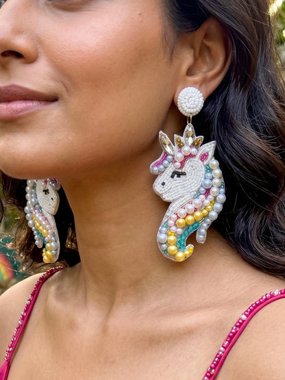 Magical Rainbow Unicorn Handmade Beaded Earrings