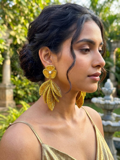 Luxe Leafy Affair Gold Handmade Beaded Earrings