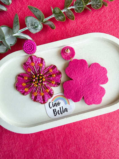 Rosey Glow Pink Flower Handmade Beaded Earrings