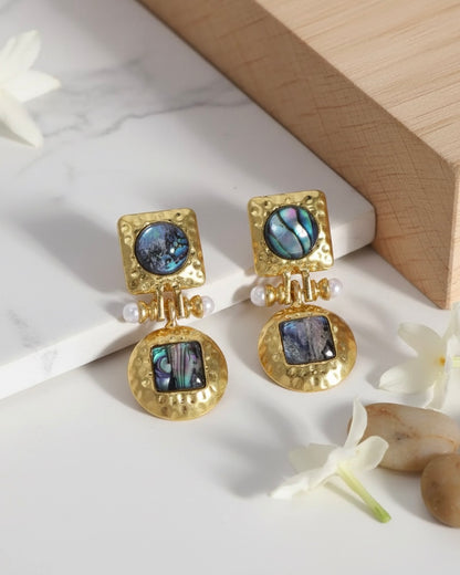 Retro Alloy Resin Grey 18k Gold Plated Drop Earrings