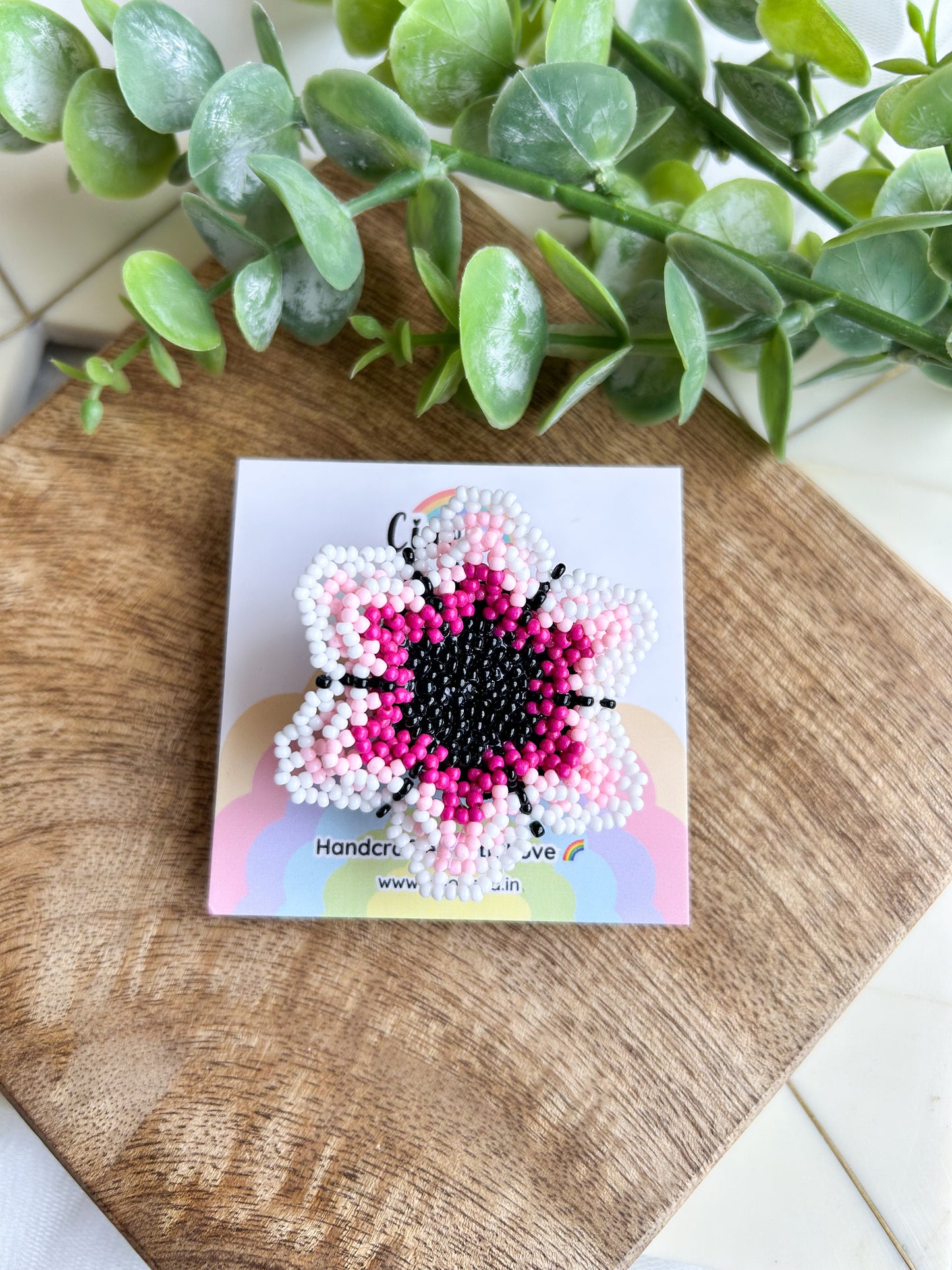 Blossoming Pink Flower Handmade Beaded Ring