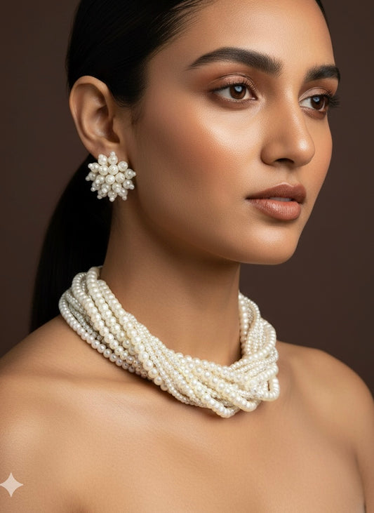 Maya Pearl Handmade Necklace + Stud Earrings Set