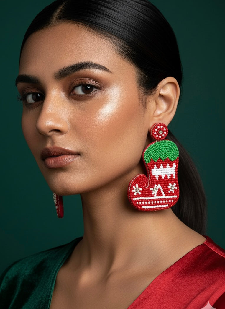 Elf Shoe Handmade Beaded Christmas Earrings