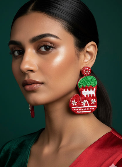 Elf Shoe Handmade Beaded Christmas Earrings