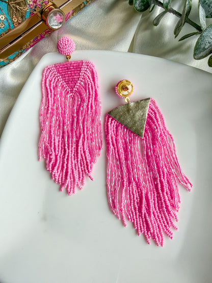 Luxe Blush Pink Handmade Beaded Tassel Earrings