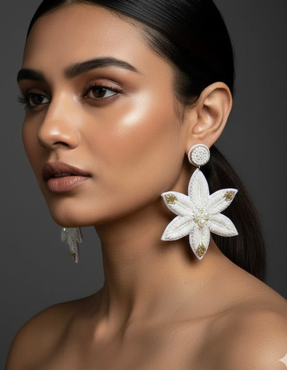 Snow Petals Handmade Beaded Flower Earrings