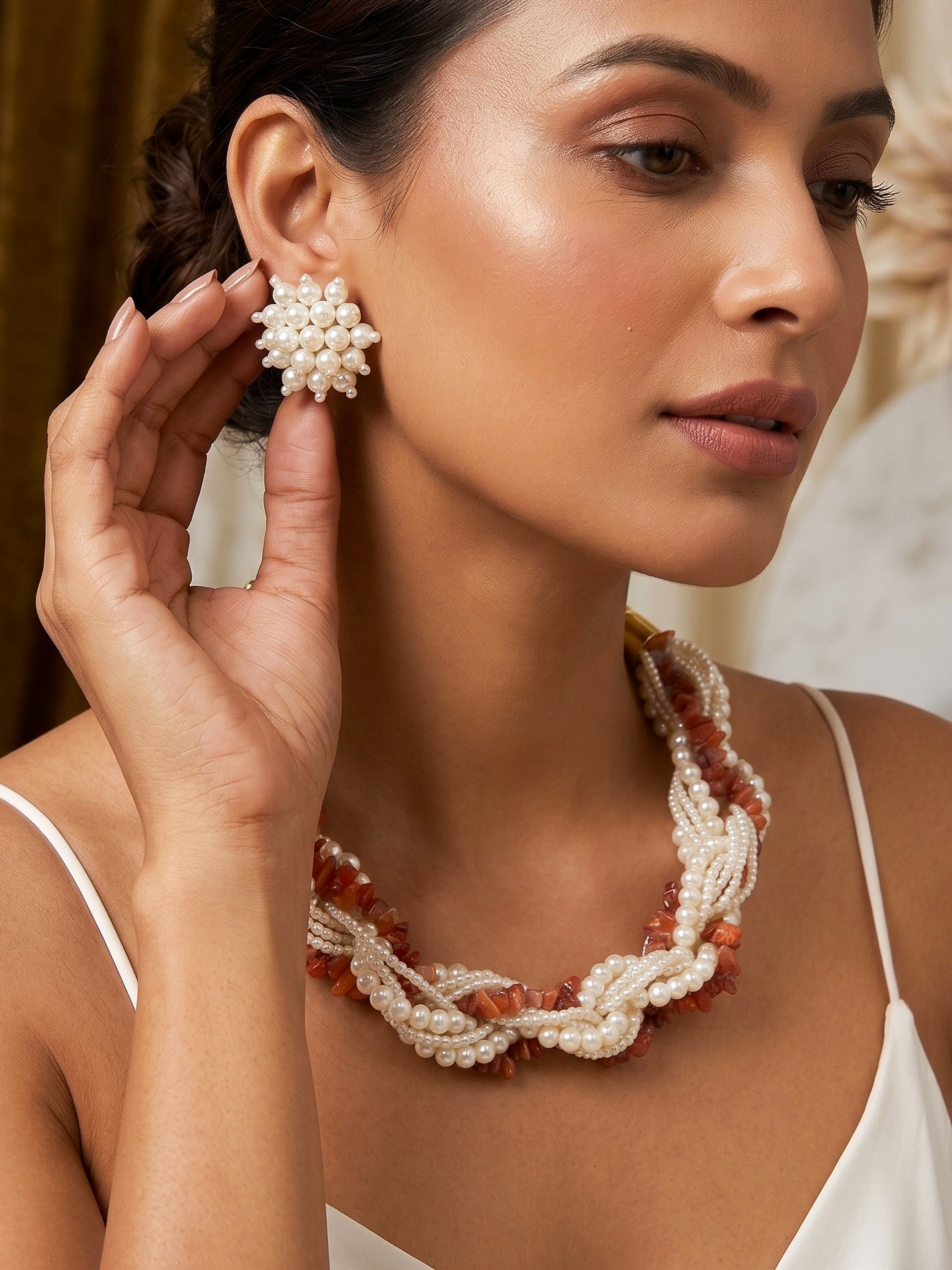 Lehar Pearl Handmade Necklace + Earrings Set