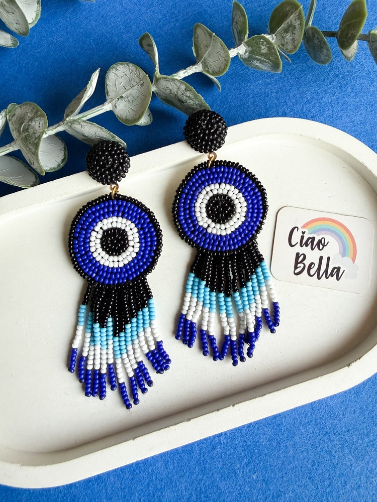 Boho Blue Evil Eye Handmade Beaded Earrings