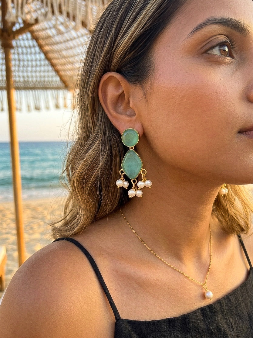 Gem Drop – Teal Handmade Brass Earrings