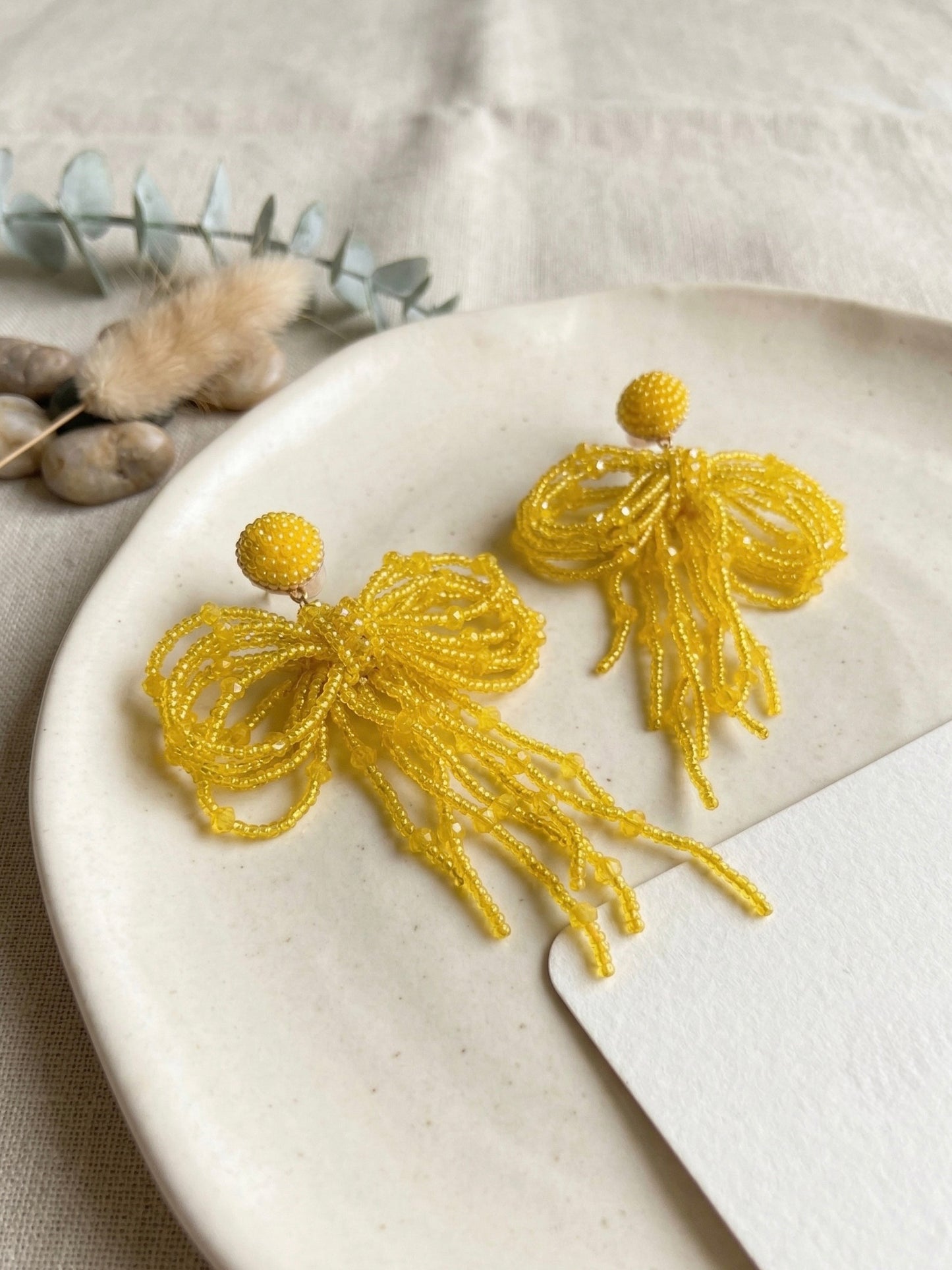 Pookie Bow (Yellow) Handmade Beaded Earrings