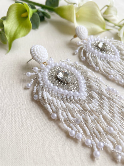 Noorani Peacock Handmade Beaded Bird Feather Tassel Earrings