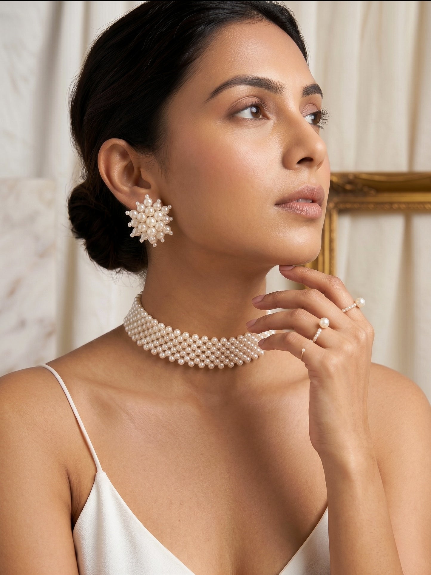 Ira Pearl Handmade Choker Necklace + Earrings Set