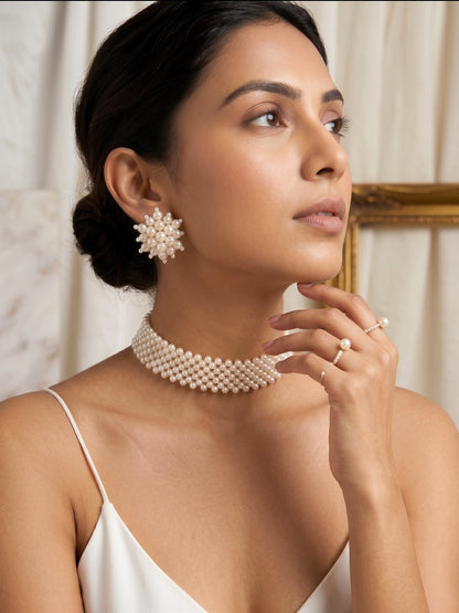 Ira Pearl Handmade Choker Necklace + Earrings Set