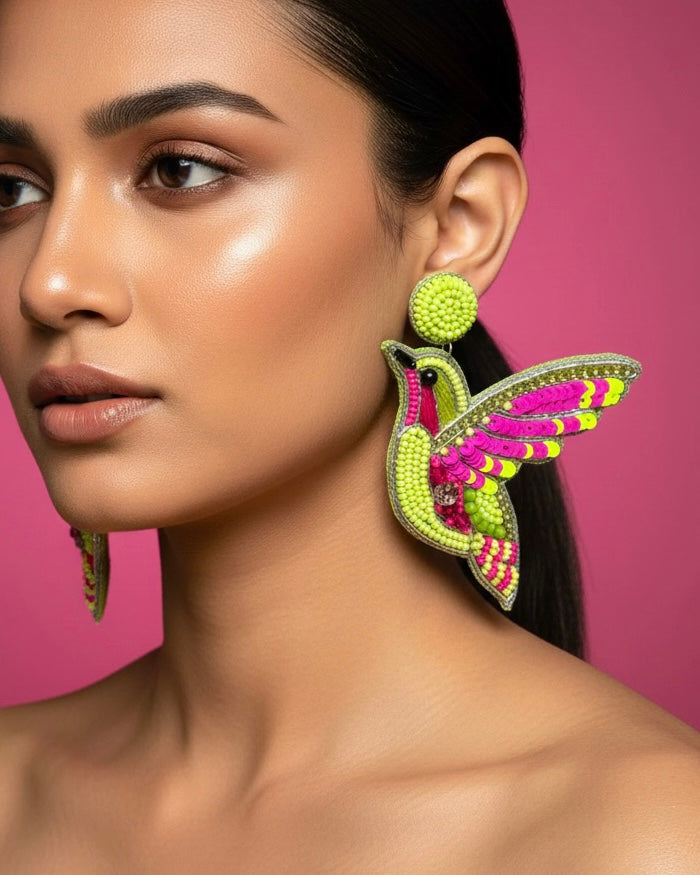Humming Bird Handmade Beaded Earrings