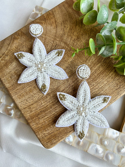 Snow Petals Handmade Beaded Flower Earrings