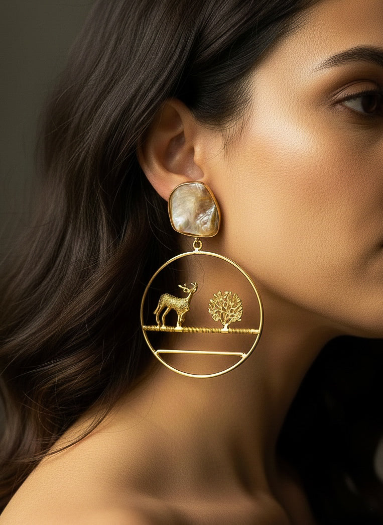 Sacred Deer Handmade Brass Earrings