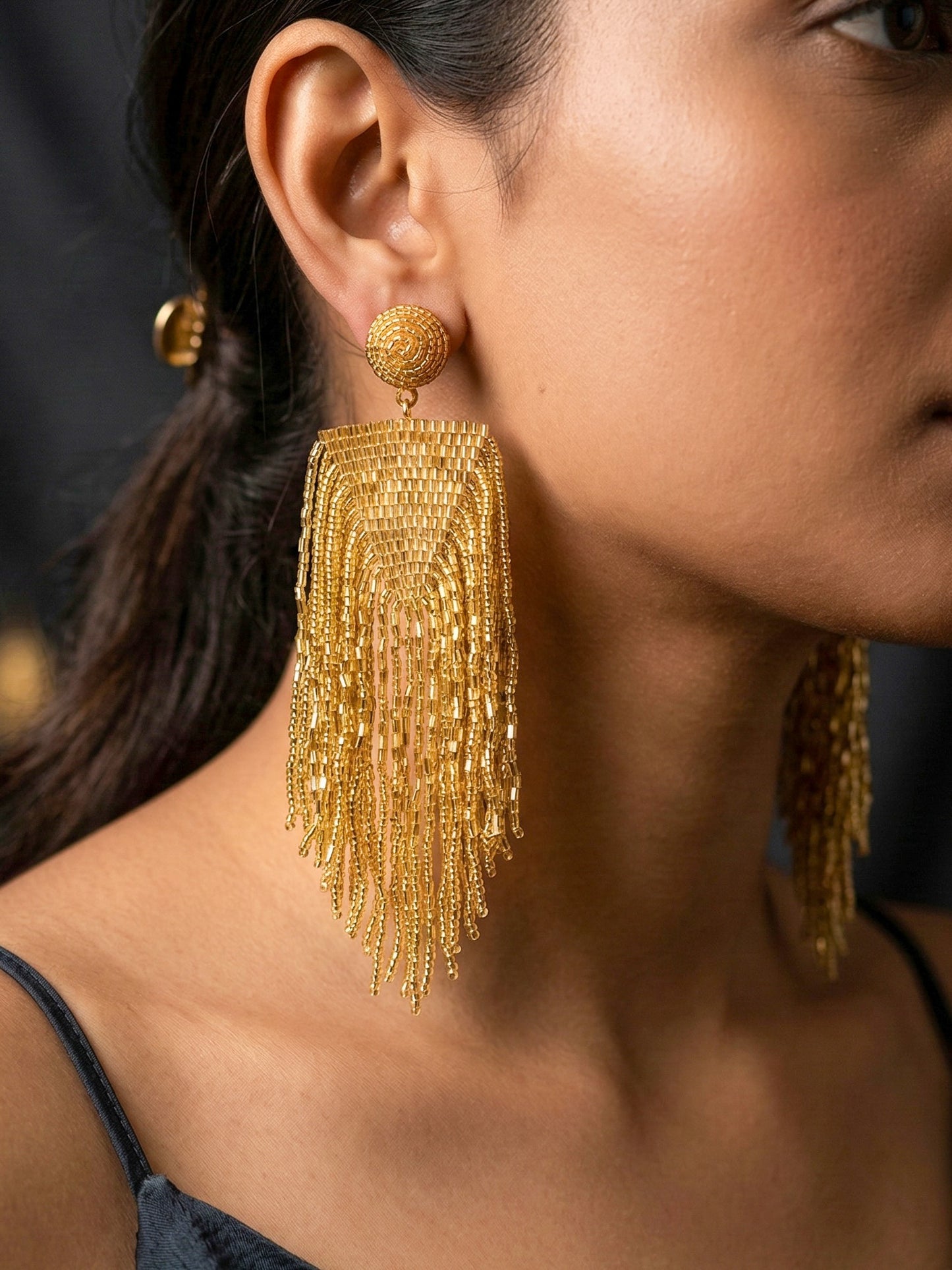 Luxe Gold Handmade Beaded Tassel Earrings