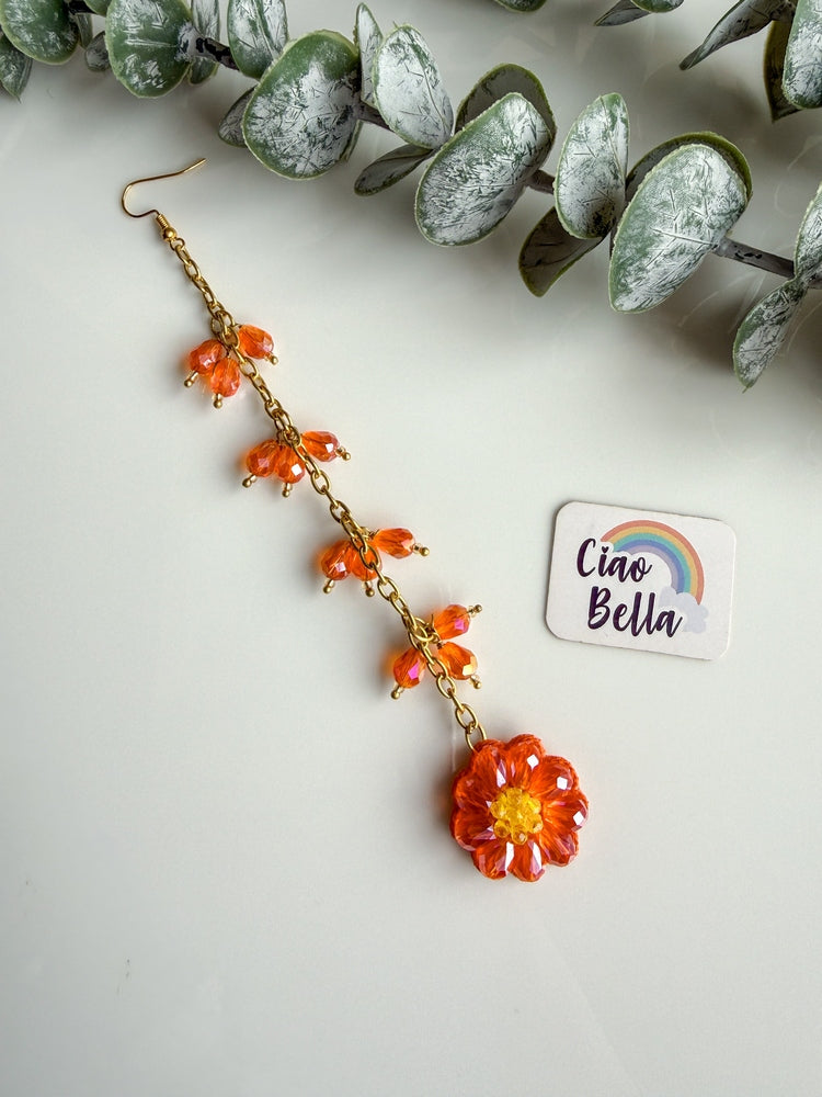 Sparkling Orange Daisy Handmade Beaded Maangtika