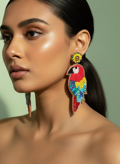 Macaw Handmade Beaded Bird Earrings