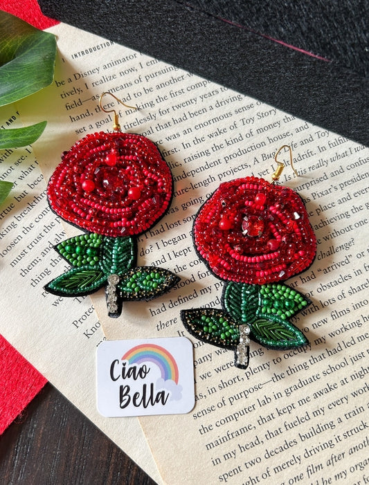 Rosabelle Handmade Beaded Rose Flower Earrings