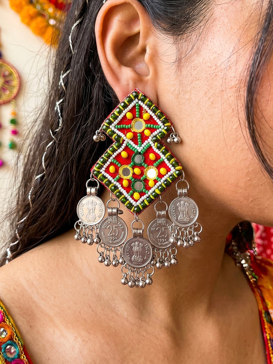 Chaukor Mirror Handmade Beaded Earrings
