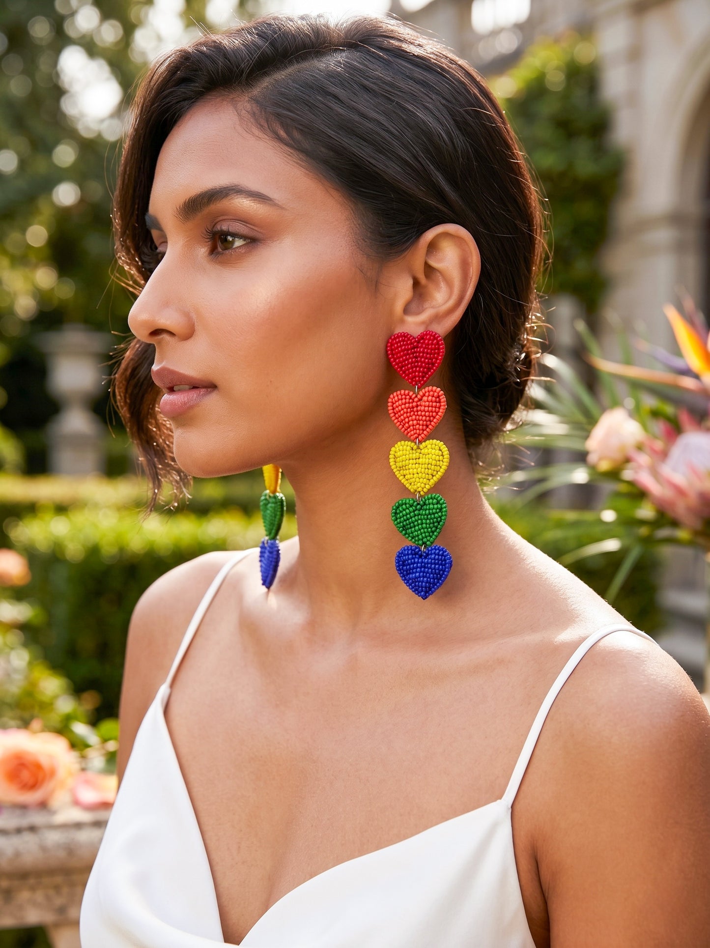 Rainbow Love Drops Handmade Beaded Heart Earrings