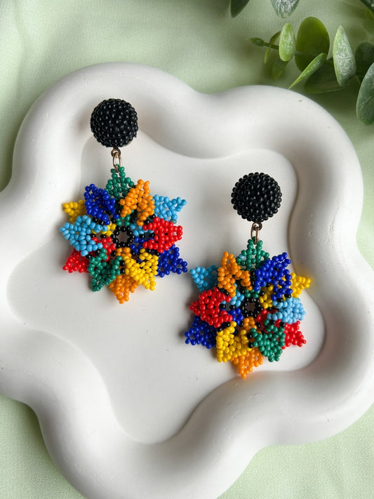 Blossoming Rainbow Flower Handmade Beaded Earrings