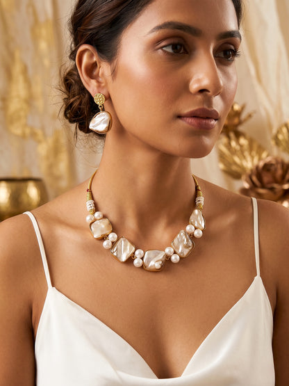 Mother Of Pearl Handmade Brass Necklace Set