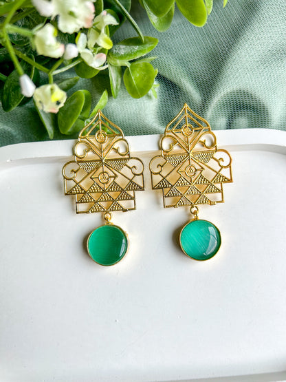 Jharokha Brass Earrings - Green