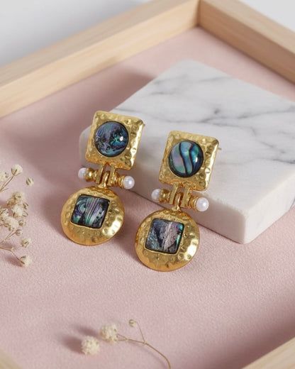 Retro Alloy Resin Grey 18k Gold Plated Drop Earrings