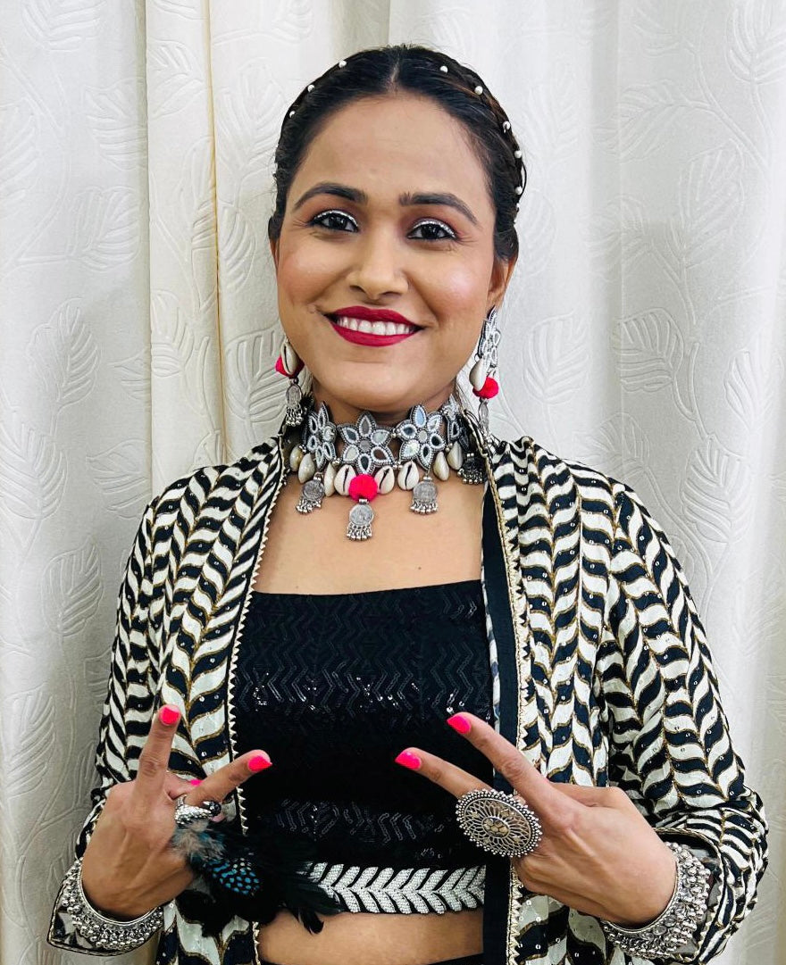 Naaz Mirror Handmade Beaded Necklace & Earrings Set