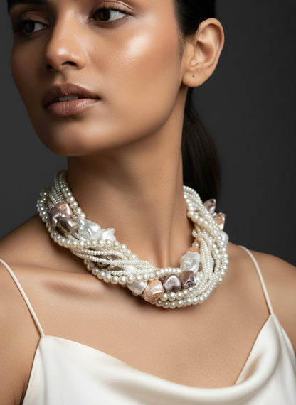 Celeste Pearl Handmade Necklace - Ivory & Peach