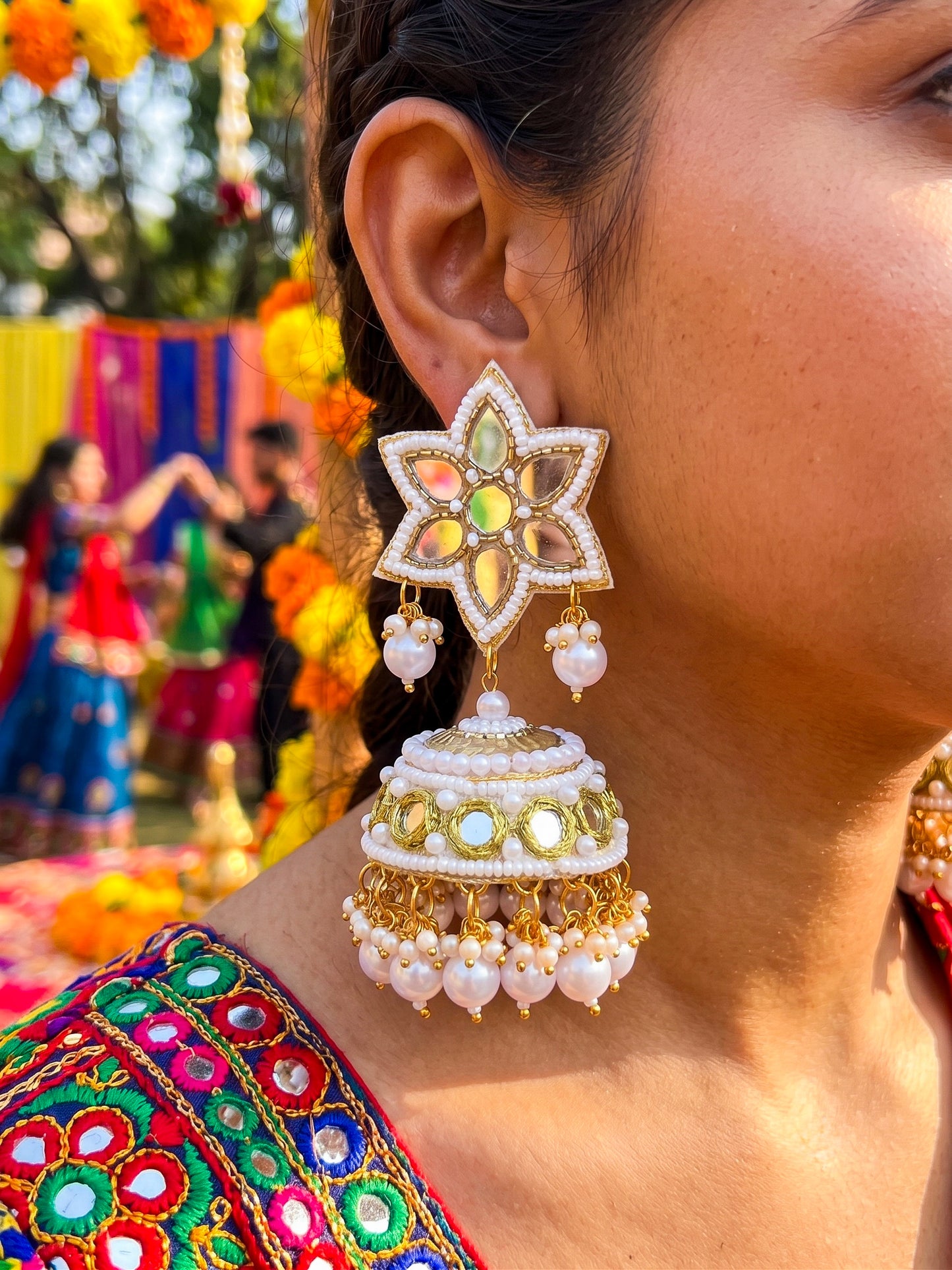 Noor Mirror Handmade Beaded Jhumka Earrings