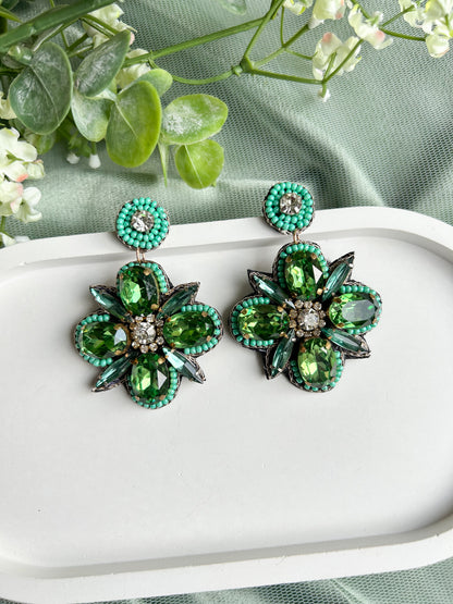 Emerald Starburst Handmade Beaded Earrings