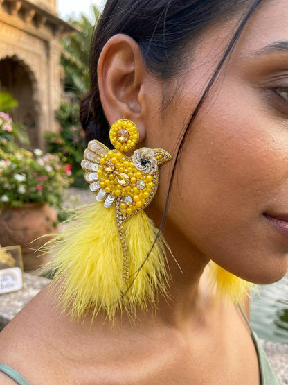 Glamorous Yellow Birdies Handmade Beaded Bird Earrings
