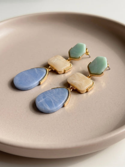 Oceane Blue Resin Drops Statement Earrings
