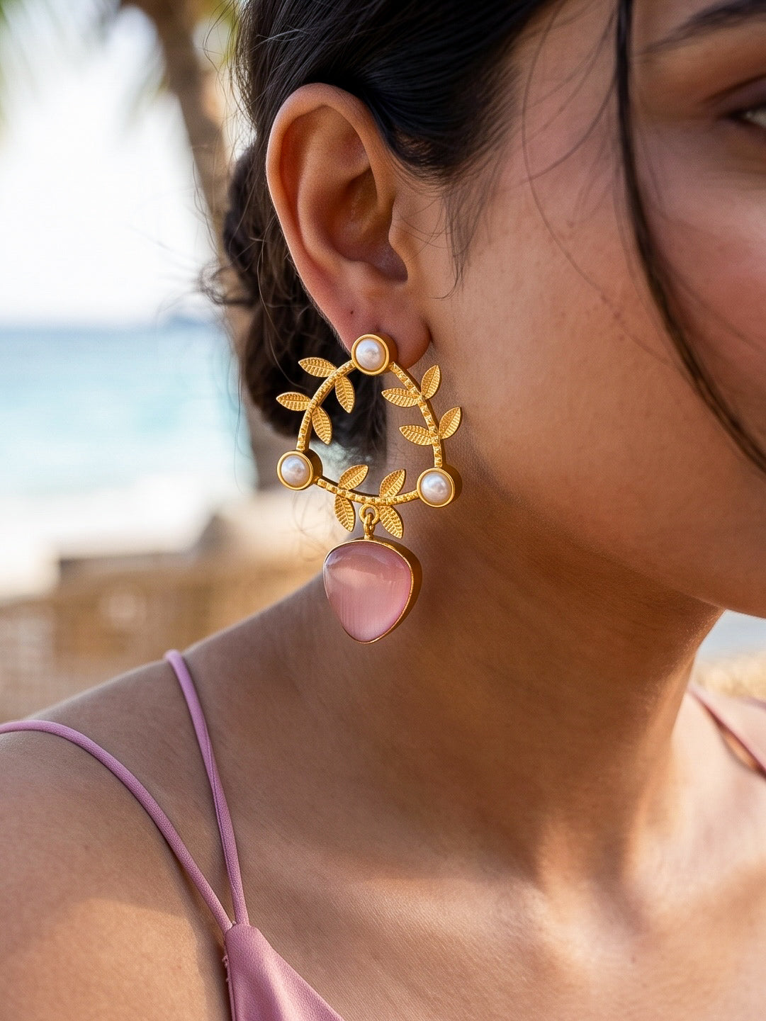 Olivia Pink Drop Handmade Brass Earrings