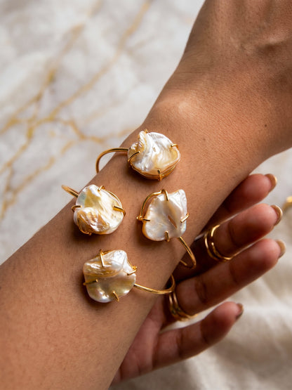 Aurora Mother of Pearl Handmade Brass Cuff Bracelet