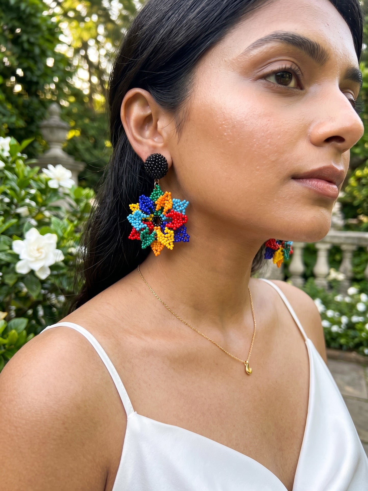Blossoming Rainbow Flower Handmade Beaded Earrings