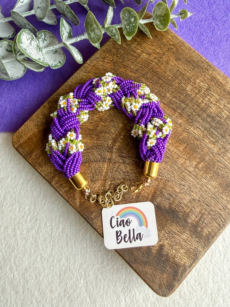 Luxe Flora Purple Handmade Beaded Bracelet + Ring Combo