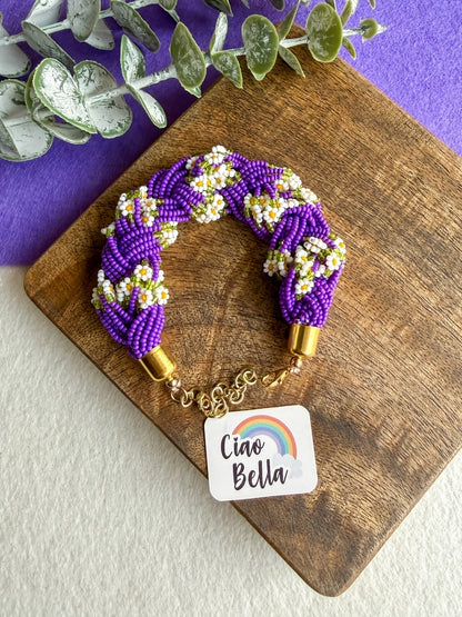 Luxe Flora Purple Handmade Beaded Bracelet + Ring Combo