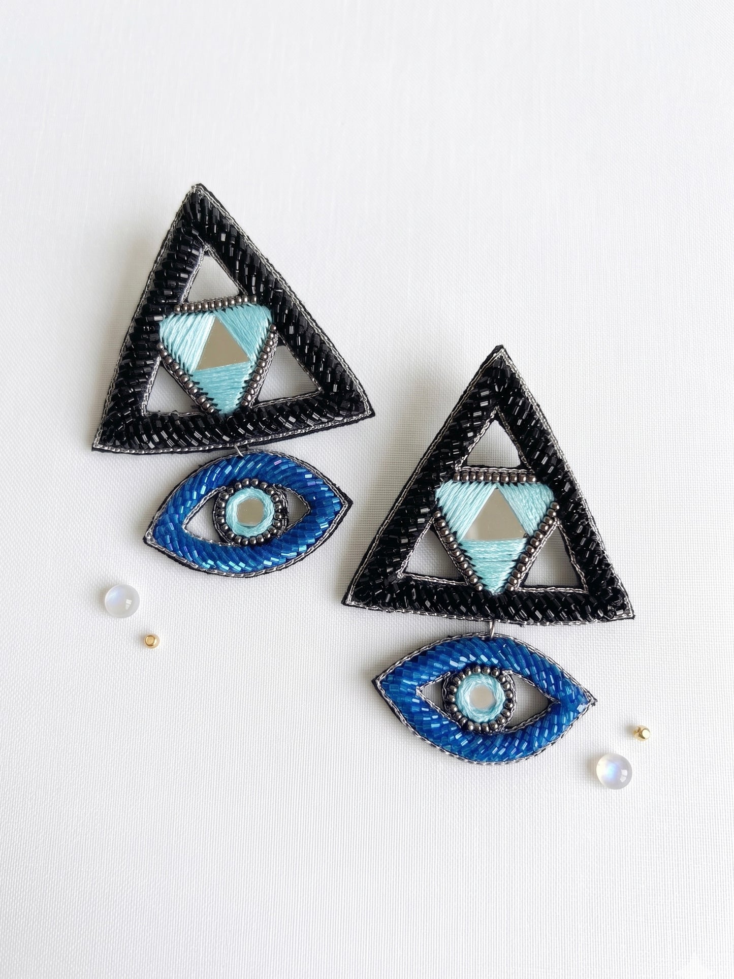 Electric Black & Blue Evil Eye Handmade Beaded Earrings