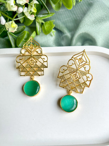 Jharokha Brass Earrings - Green