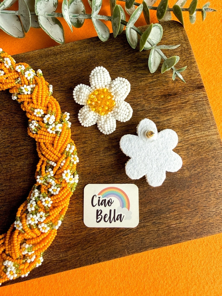 Luxe Flora Orange Handmade Beaded Necklace + Earrings Set