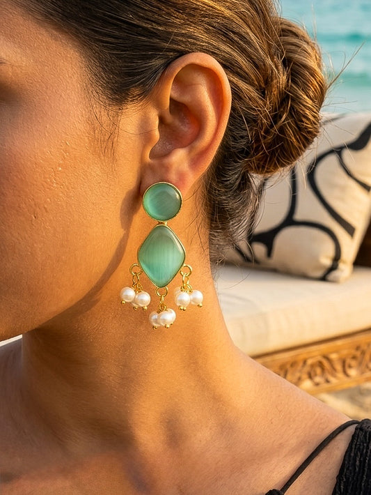 Gem Drop – Teal Handmade Brass Earrings