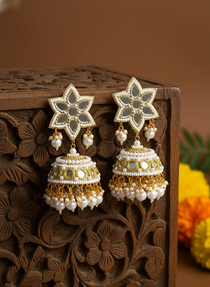 Noor Mirror Handmade Beaded Jhumka Earrings
