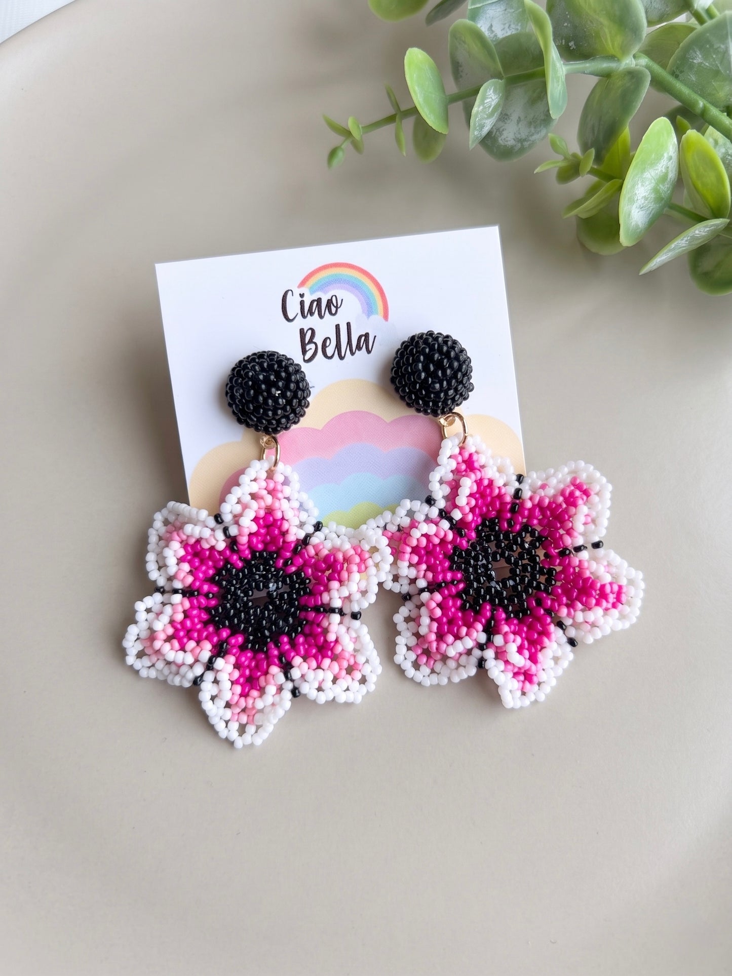 Blossoming Pink Flower Handmade Beaded Earrings