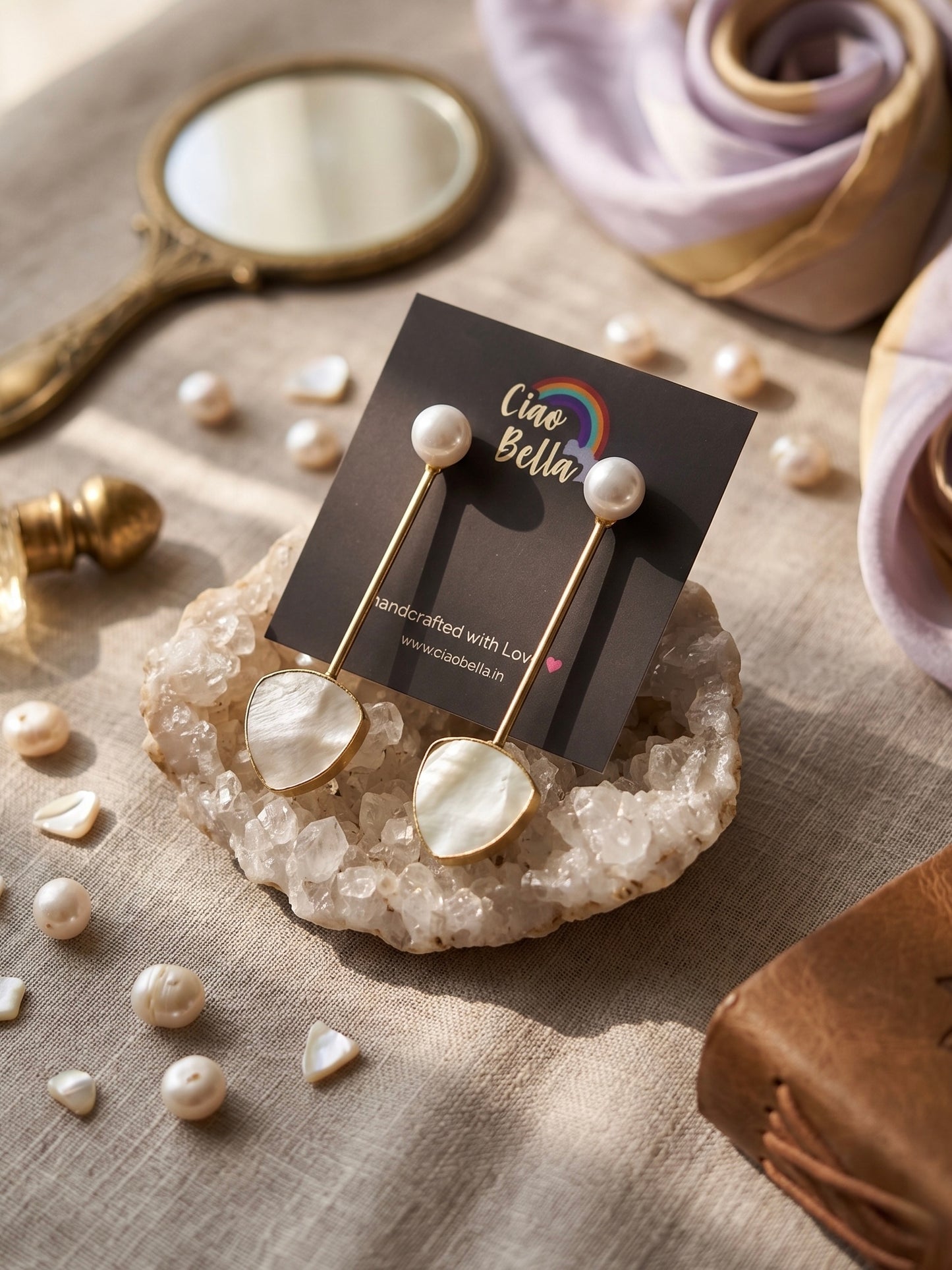 Meraki Pearl Drop Handmade Brass Earrings