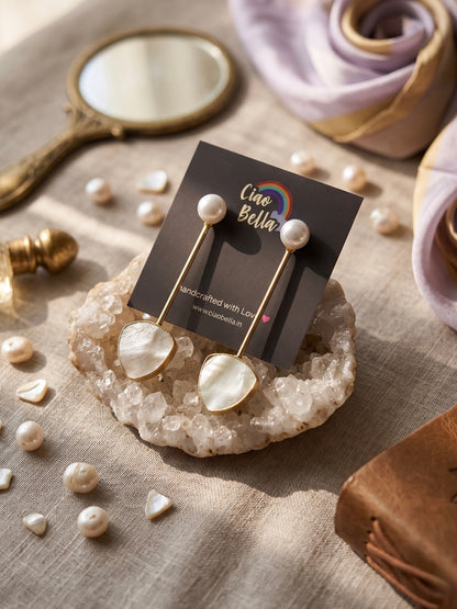 Meraki Pearl Drop Handmade Brass Earrings